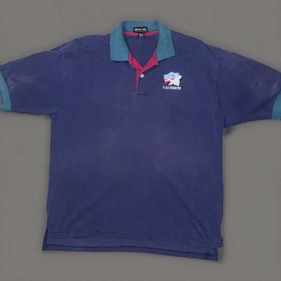 VTG Jonathan Corey United States F 22 Fighter USA Flag Patch Blue Green Polo XXL - Picture 4 of 6